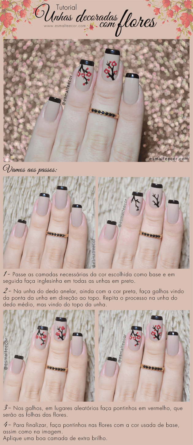 Unhas decoradas com flores tutorial nail art flower nail unha decorada com flor florzinha passo a passo unha