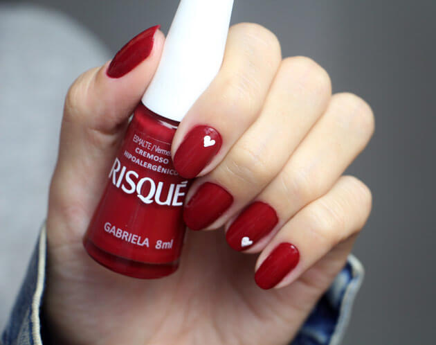 Unha para o Dia dos Namorados esmalte risque gabriela nail art unha coração esmalte vermelho