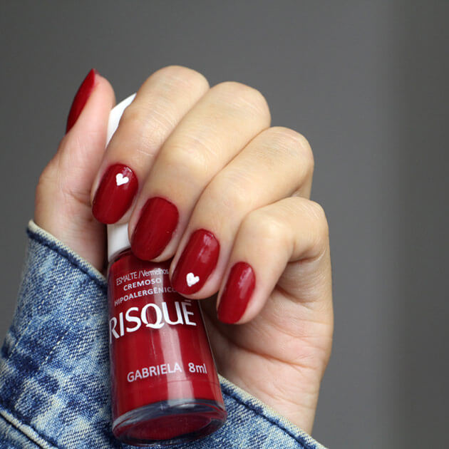 Unha para o Dia dos Namorados esmalte risque gabriela nail art unha coração esmalte vermelho