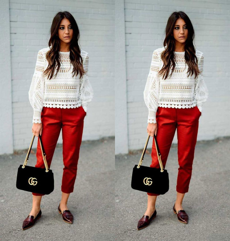 COMO USAR CALÇA VERMELHA - as melhore dicas e inspirações de looks para você montar looks lindos com calça vermelha! CONFIRA AGORA as melhores dicas.